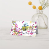 枝かわいらし写真に青と黄色の鳥 プレイスカード (正面)