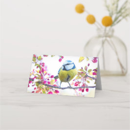 枝かわいらし写真に青と黄色の鳥 プレイスカード