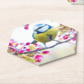 枝かわいらし写真に青と黄色の鳥 ペーパーコースター (アングル)