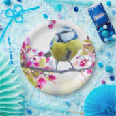 枝かわいらし写真に青と黄色の鳥 ペーパープレート (パーティー)