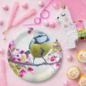 枝かわいらし写真に青と黄色の鳥 ペーパープレート (パーティー)