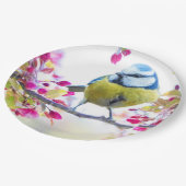 枝かわいらし写真に青と黄色の鳥 ペーパープレート (アングル)