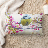 枝かわいらし写真に青と黄色の鳥 ランバークッション (ブランケット)