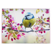枝かわいらし写真に青と黄色の鳥 ラージペーパーバッグ (正面)