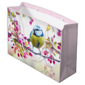 枝かわいらし写真に青と黄色の鳥 ラージペーパーバッグ (裏面アングル)