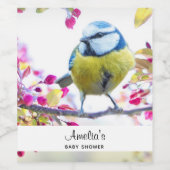 枝かわいらし写真に青と黄色の鳥 ワインラベル (シングルラベル)