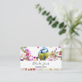 枝かわいらし写真に青と黄色の鳥 名刺 (スタンド正面)