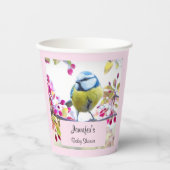 枝かわいらし写真に青と黄色の鳥 紙コップ (正面)