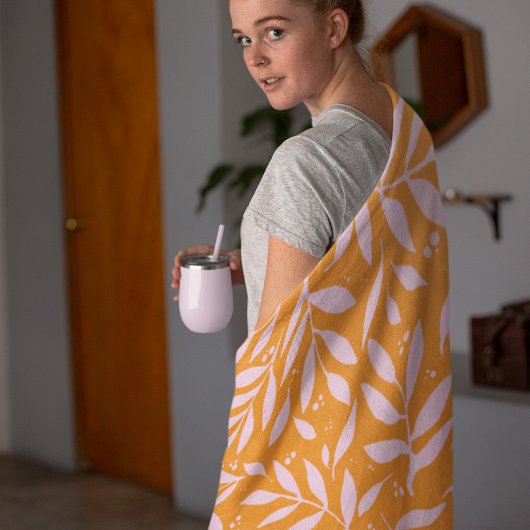 枝かわいらし – オレンジとピンク フリースブランケット