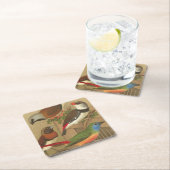 枝でとまる5羽のカラフルなペット鳥 スクエアペーパーコースター (インサイチュ)