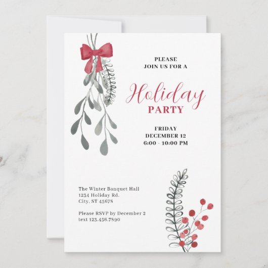 枝とエレガント弓のクリスマスパーティー シーズンカード (正面)