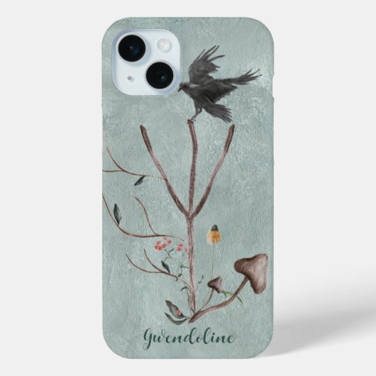 枝とカラスがデザインされたアルギズのルーン Case-Mate iPhoneケース (裏面)