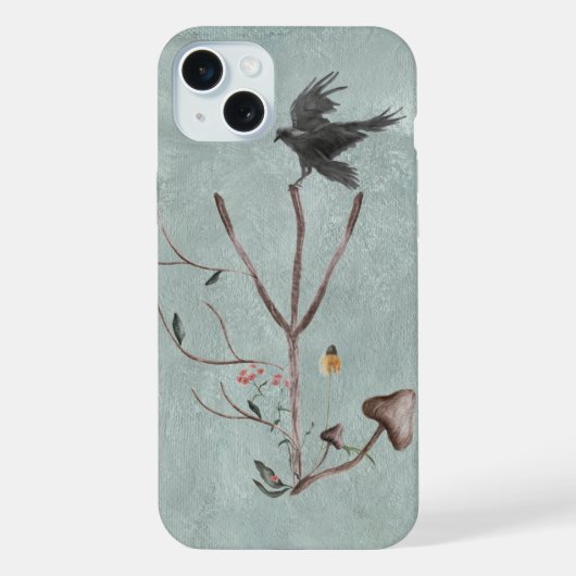 枝とカラスが描かれたアルギズのルーン iPhoneケース (裏面)
