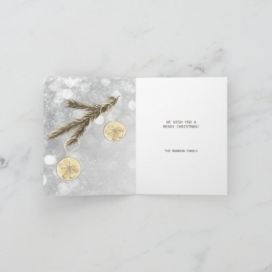 枝とボールを持つクリスマスかわいいフクロウ シーズンカード (内部)