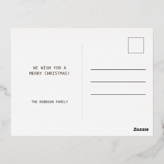 枝とボールを持つクリスマスかわいいフクロウ 箔シーズンポストカード (裏面)