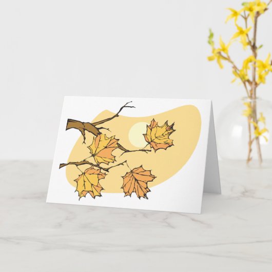 枝と日離れの入った秋の楓 カード (黄色い花)