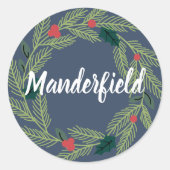 枝と果実の名前を追加ホリデーステッカー ラウンドシール (正面)