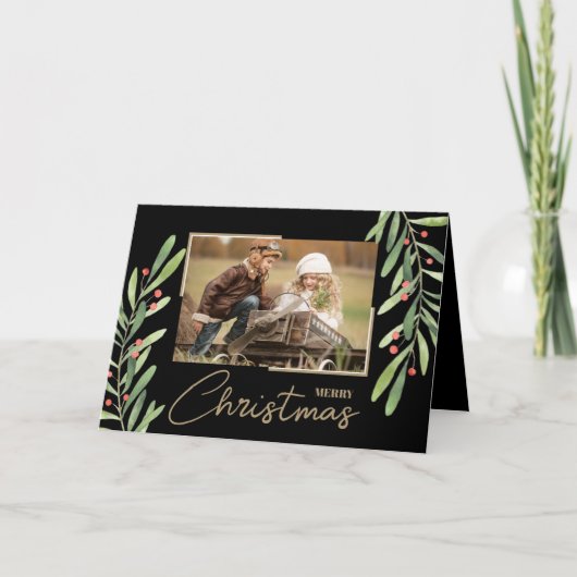 枝と果実を折り畳んだクリスマスフォト シーズンカード (正面)