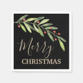 枝と果実メリークリスマスブラック スタンダードカクテルナプキン (正面)