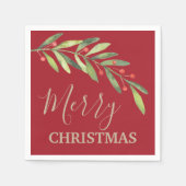 枝と果実メリークリスマスレッド スタンダードカクテルナプキン (正面)