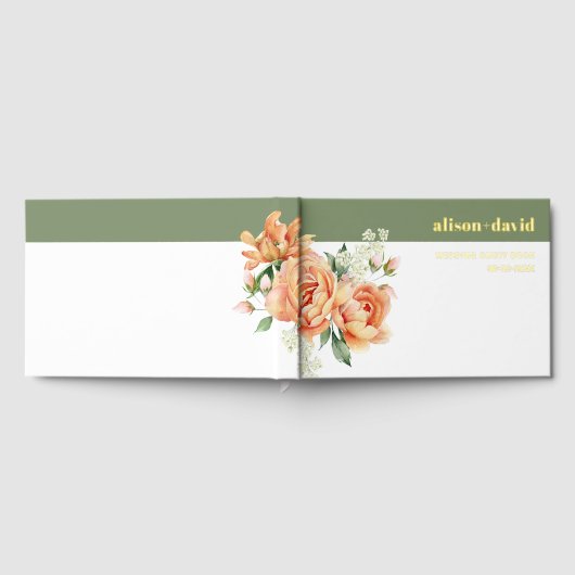 枝と桃の花のフローラ結婚の箔 ゲストブック (全面)