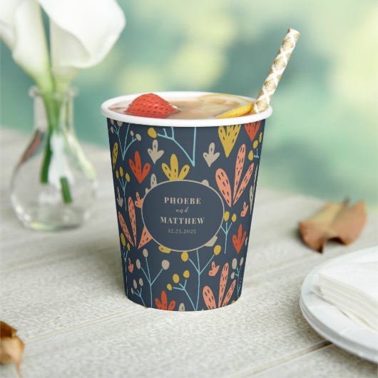 枝と葉の植物パターン 紙コップ (インサイチュ)