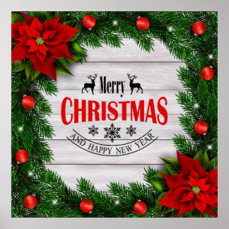 枝と飾り付きのクリスマスポスター ポスター