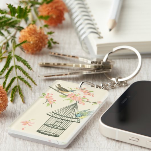 枝と鳥かごでとまる小さい鳥 キーホルダー (正面右)