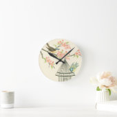 枝と鳥かごでとまる小さい鳥 ラウンド壁時計 (ホーム)