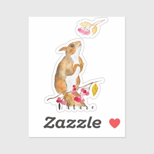 枝におもしろい果実を持つ水色のリス シール (シート)