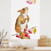 枝におもしろい果実を持つ水色のリス ポスター (キッチン)