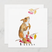 枝におもしろい果実を持つ水色のリス 招待状 (正面/裏面)