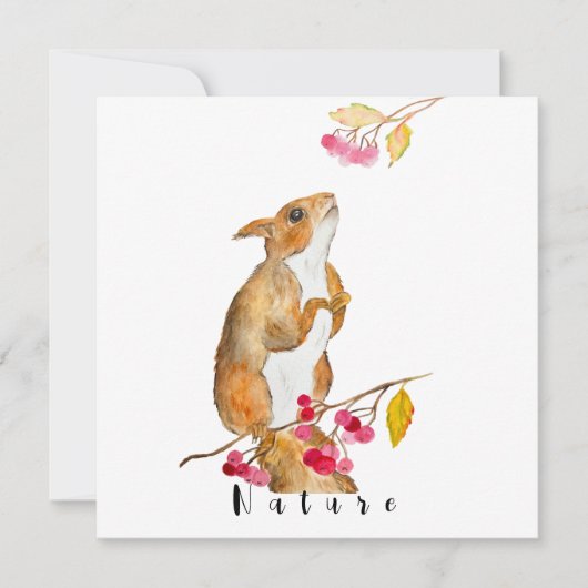 枝におもしろい果実を持つ水色のリス 招待状 (正面)