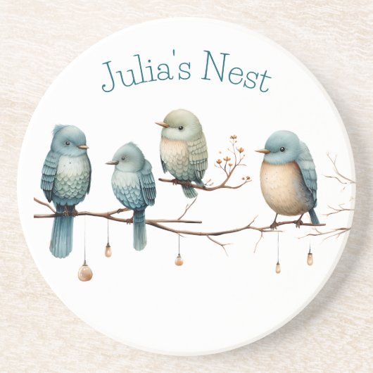 枝にお洒落鳥が咲き乱れる優雅さ コースター (正面)
