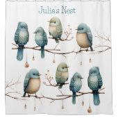 枝にお洒落鳥が咲き乱れる優雅さ シャワーカーテン (正面)