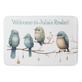 枝にお洒落鳥が咲き乱れる優雅さ バスマット