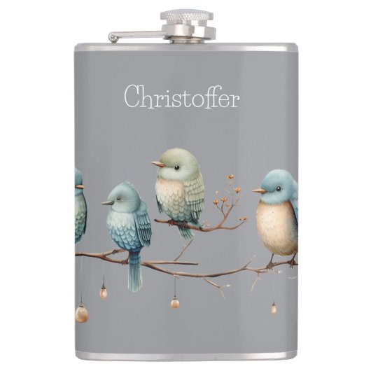枝にお洒落鳥が咲き乱れる優雅さ フラスク (正面)