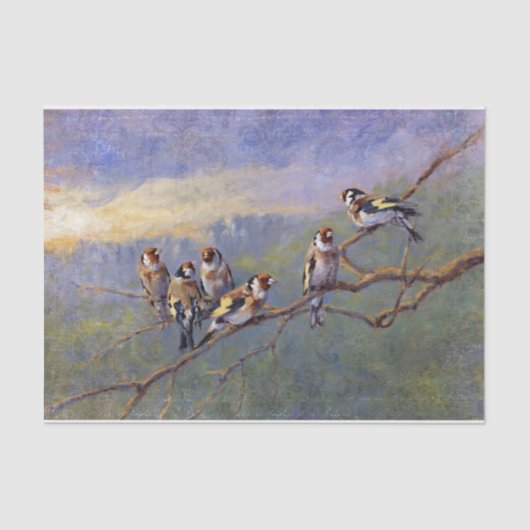 枝にとまった6羽の絵を描鳥 薄葉紙 (正面)