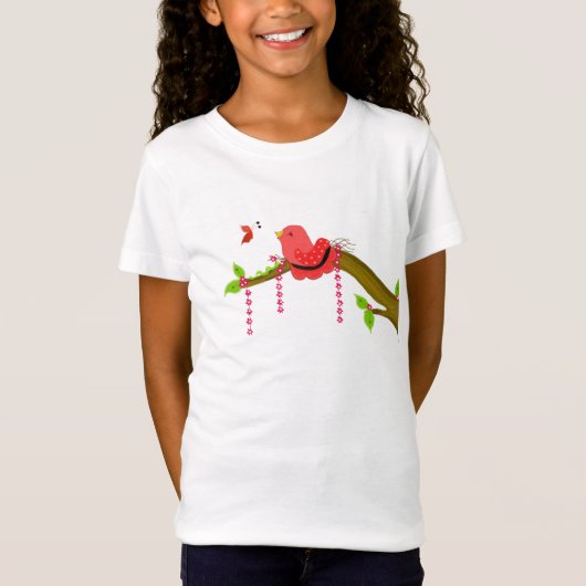 枝にとまるさえずる小鳥 Tシャツ (正面)