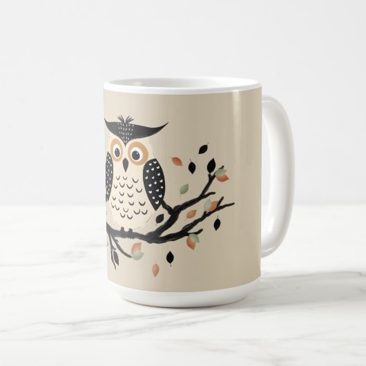 枝にとまるフクロウ コーヒーマグカップ (正面右)