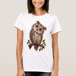 枝にとまる可愛いフクロウのグラフィックTシャツ 女性用 Tシャツ
