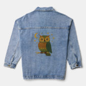 枝にとまる可愛いフクロウの刺繍風ユニセックス デニムジャケット (裏面)