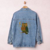 枝にとまる可愛いフクロウの刺繍風ユニセックス デニムジャケット (ハンガー)