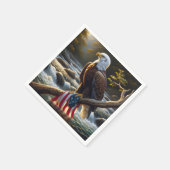 枝にアメリカ国旗を掲げたハゲのワシ スタンダードカクテルナプキン (角)