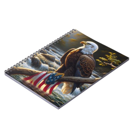 枝にアメリカ国旗を掲げたハゲのワシ ノートブック (左側)