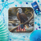 枝にアメリカ国旗を掲げたハゲのワシ ペーパープレート (パーティー)