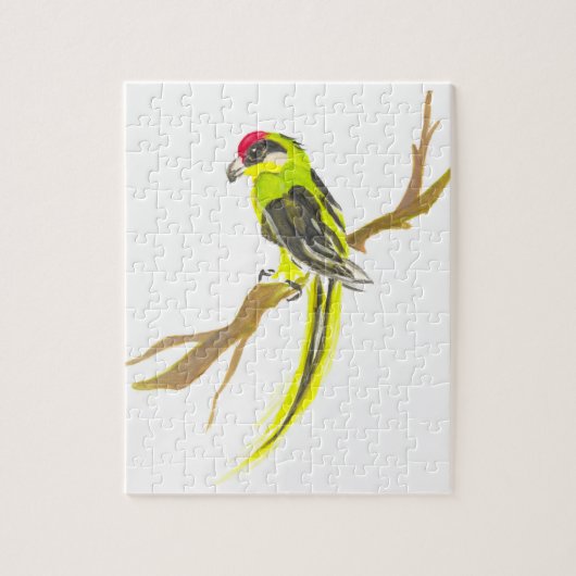 枝にオウムをかける。水の色絵画の。 ジグソーパズル (縦)
