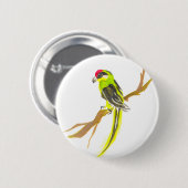 枝にオウムをかける。水の色絵画の。 缶バッジ (正面&裏面)