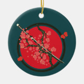 枝にカタナと赤い花 セラミックオーナメント (正面)