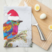 枝にカラフルおしぼる可愛らしい鳥 キッチンタオル (四つ折り)